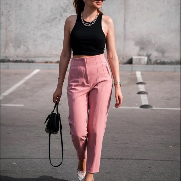 Zara | Pants u0026 Jumpsuits | Nwt Zara Pink Rose Darted Pants | Poshmark